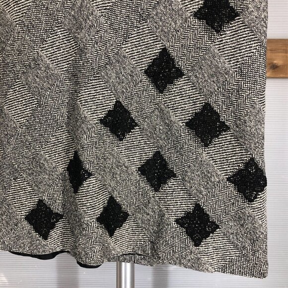 VTG Francesca Mammoliti Wool Herringbone Tweed Lace Diagonal Midi Skirt Sz M - Picture 3 of 13